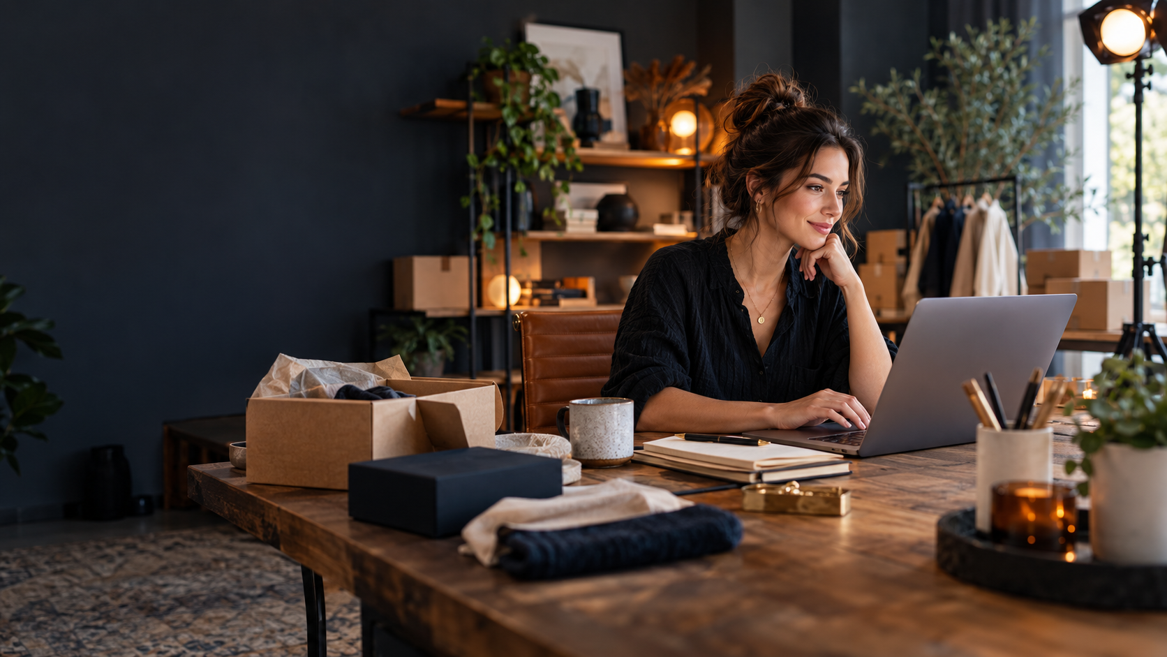 Independent retailer managing an online store from a creative studio